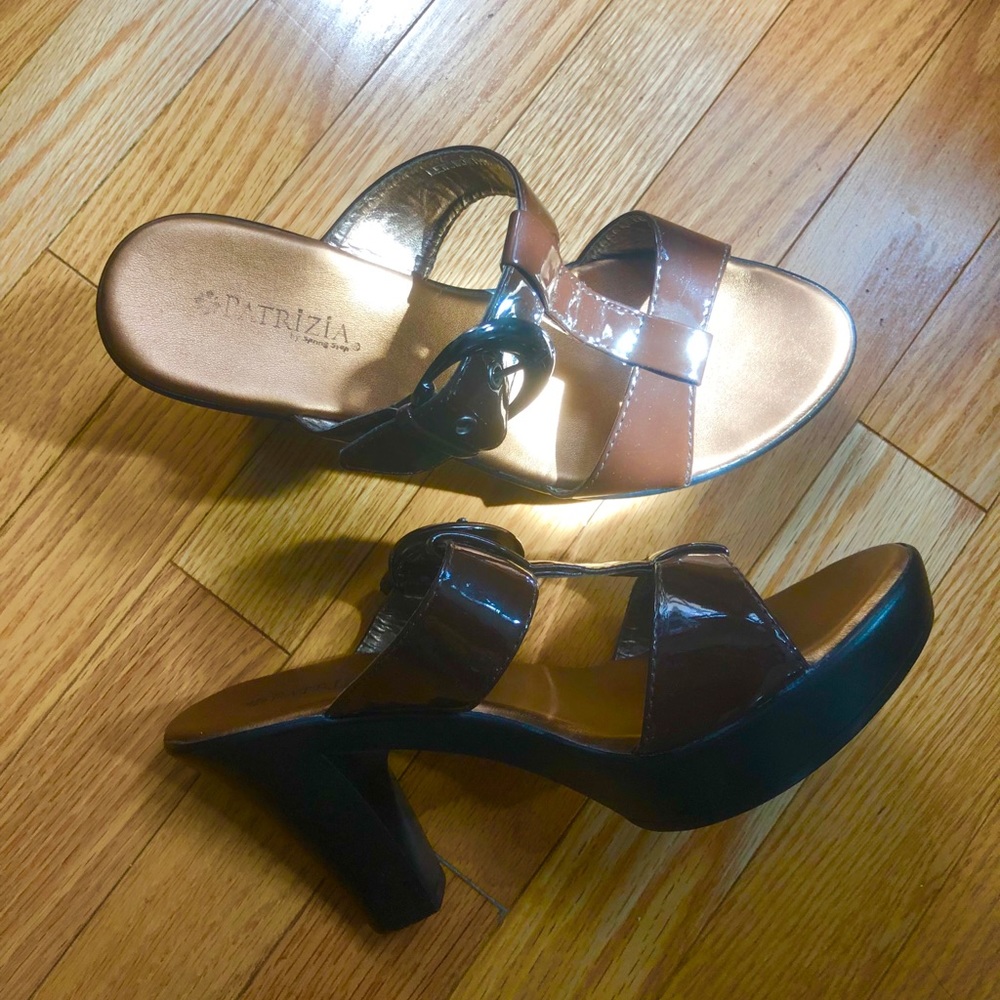 Brown patent leather sandals